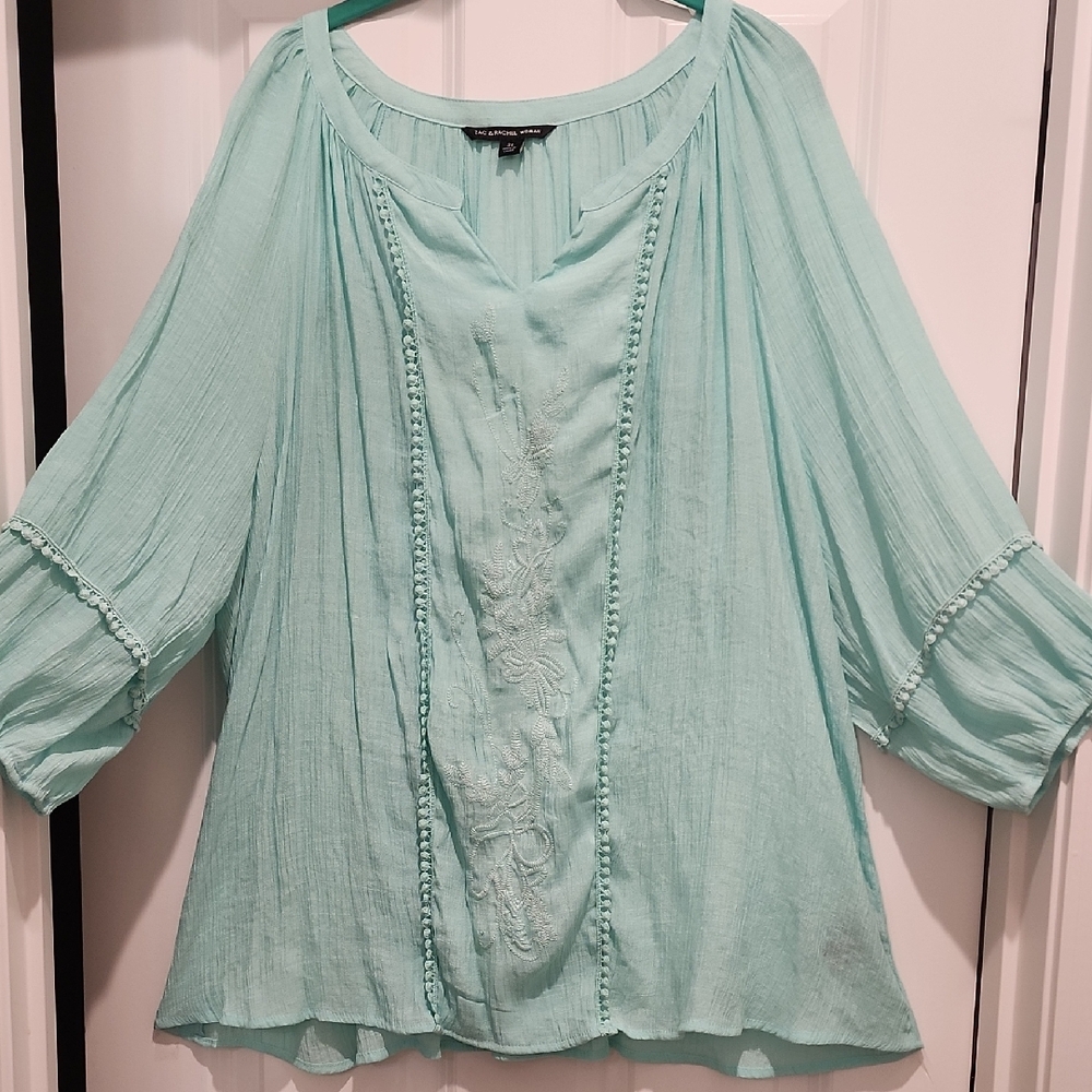 Zac & Rachel Mint Embroidered Loose Fit Embroidered Blouse 3x